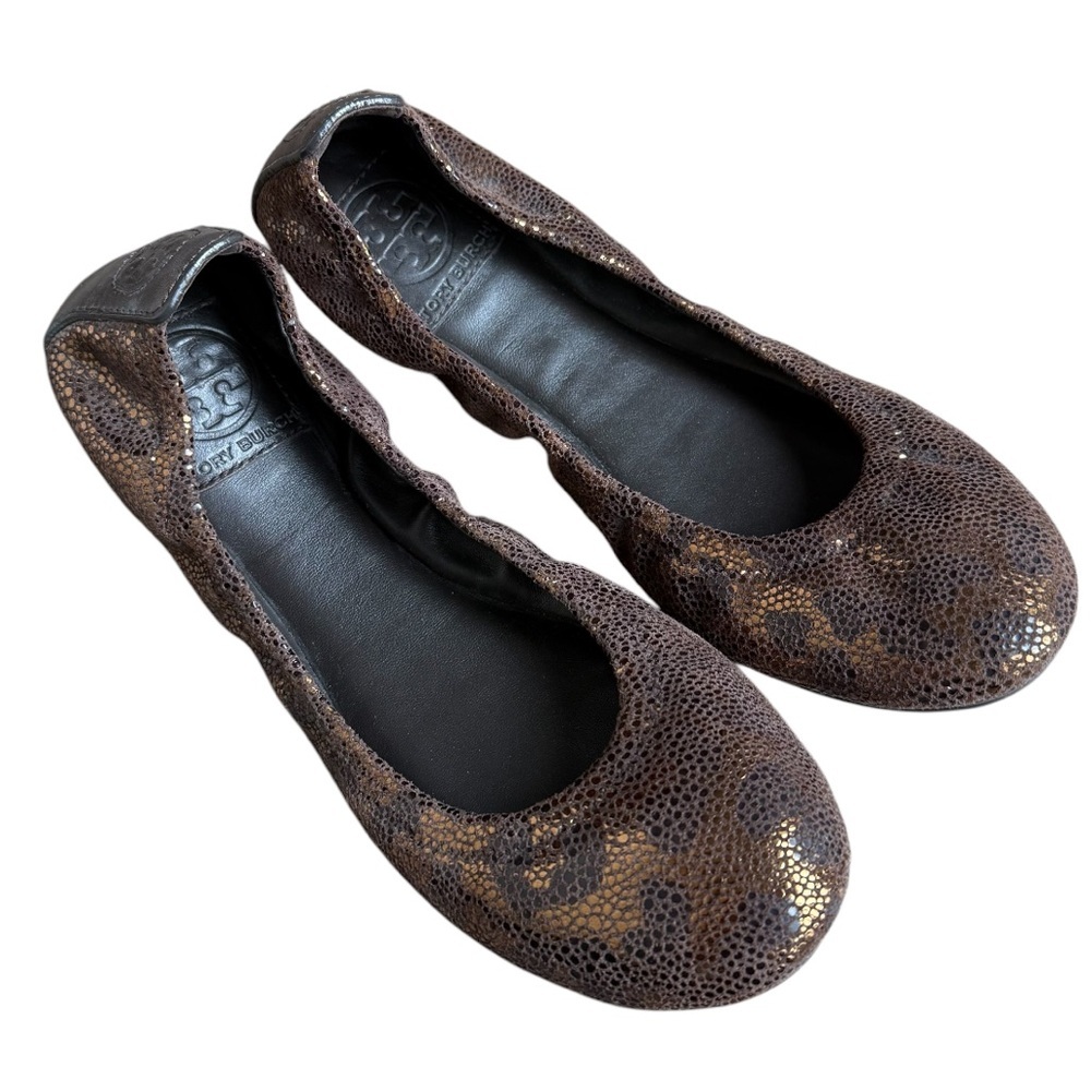 Tory Burch copper metallic glitter flats size 7.5 women signature ballet